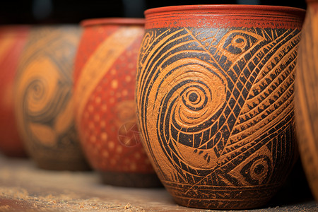 复古工艺的多彩陶罐背景图片