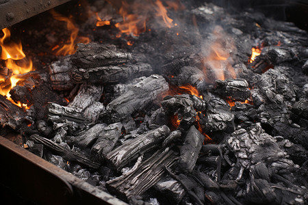炭火取暖冬季取暖燃烧的炭火背景