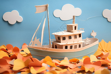 可爱的折纸小船手工制作的纸船背景