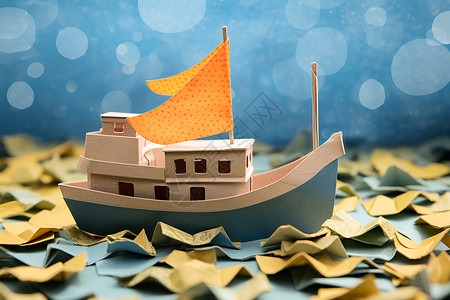 可爱的折纸小船醉人夏日纸艇飘浮背景