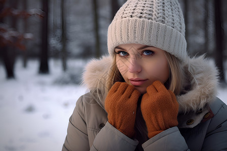 冬日寒风中的女子背景