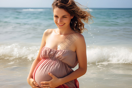 海滩上的孕妇背景图片