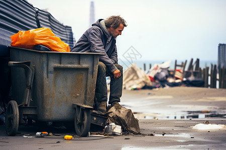 垃圾桶旁的男人背景图片