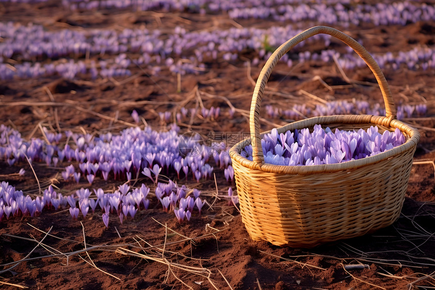 用篮子采摘紫花图片