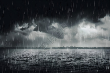 湖面上的暴雨背景图片