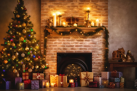 圣诞树与炉台高清图片