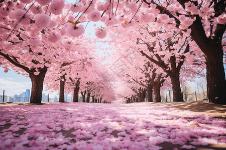 粉色的行道树插画