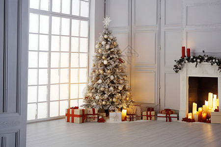 圣诞树与炉背景图片
