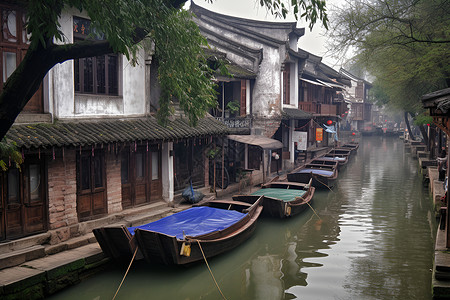 水城门前的船只背景图片