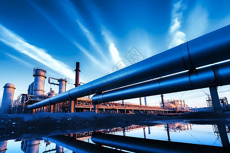 蓝天下的工业巨管背景图片