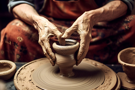 陶艺匠人制作陶器背景图片