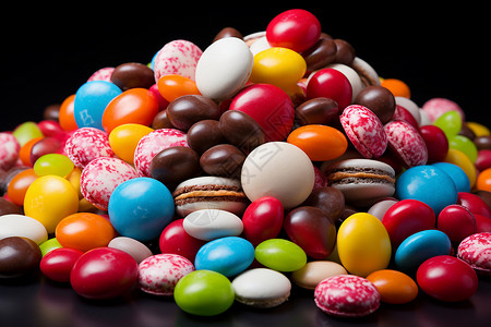 彩色糖豆五彩斑斓的糖果堆背景