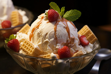 草莓冰淇淋甜品草莓冰激凌背景