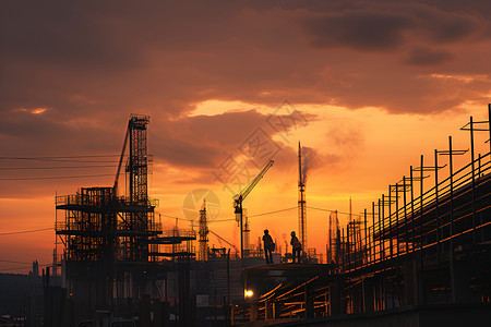 夕阳下的建筑工地背景图片