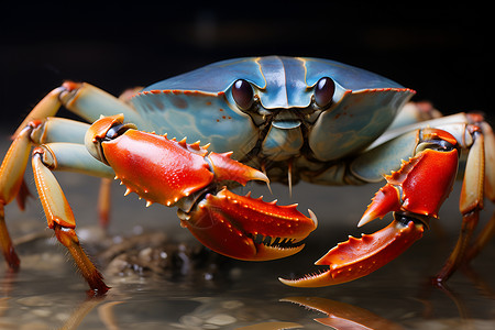 海鲜照片蓝壳红脚蟹子的照片背景