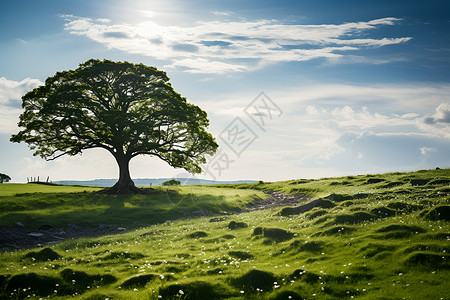 草原上一棵孤零零的树高清图片