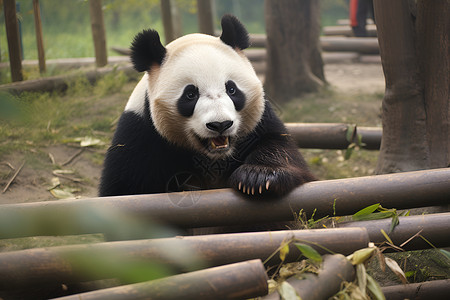 动物园内可爱的熊猫背景图片