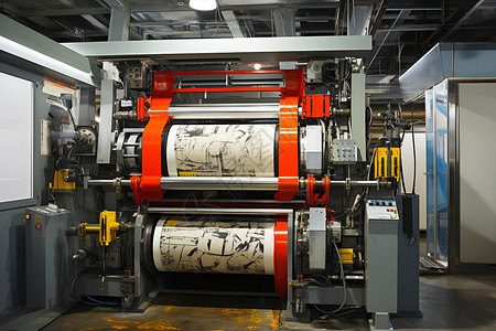工厂内的印刷机器车间高清图片素材