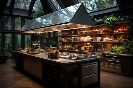 现代的宽敞厨房背景图片