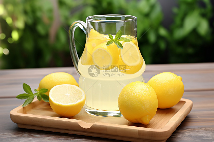 桌面上可口的柠檬水图片