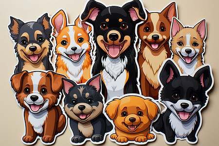 动物组合小狗组合贴纸插画