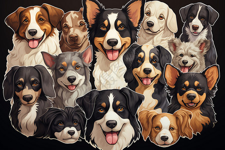 多种动物多种狗狗品种插画