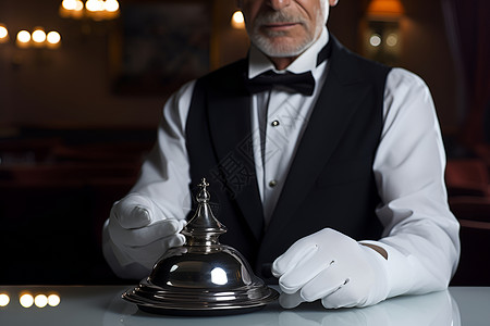 酒店礼宾戴着白手套的男仆背景