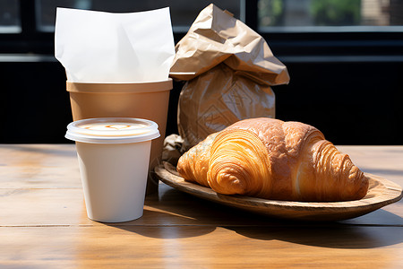 美味的咖啡和面包背景图片