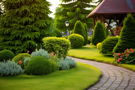 绿意盎然的庭园高清图片