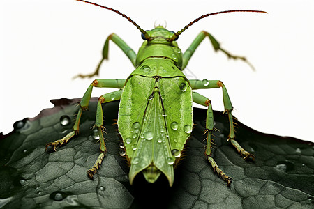 形态各异的蝗虫绿叶上的蝗虫背景
