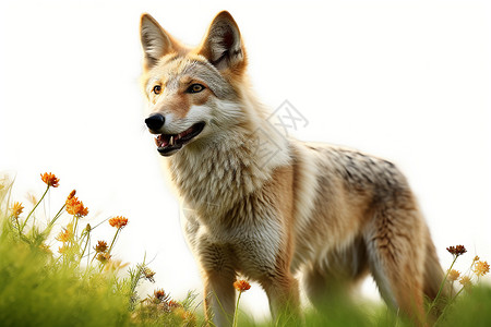 野花丛里的狐狸背景图片