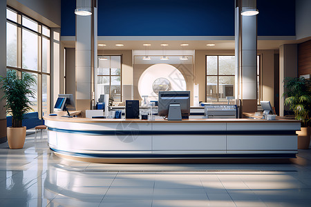 蓝白银行服务大厅背景图片