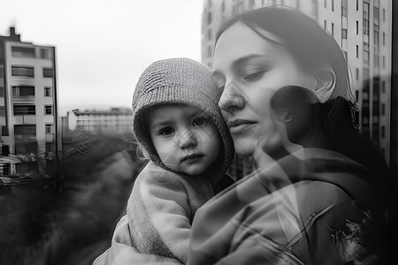 母子照片素材城市背景中的母子背景