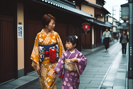 日本人城市的日本街头穿着传统服饰的人背景