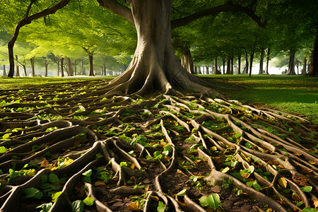 百年老树根漫延的树根背景