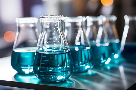 化学试管中的蓝色液体背景图片
