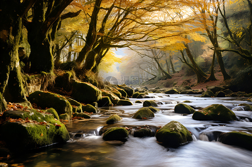 秋日中的溪流图片