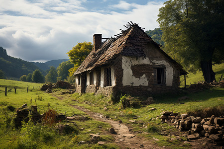 破败乡村乡村破败的小屋背景