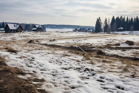 冬日的山村背景图片