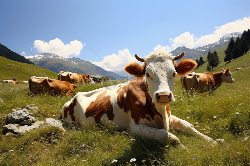 草坪上的奶牛图片