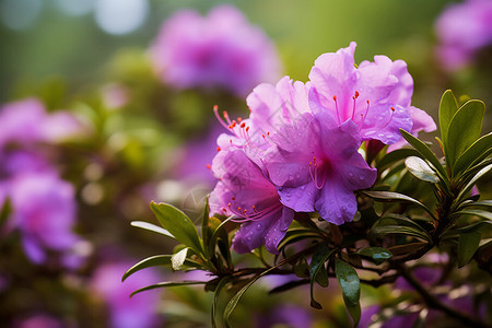 植物丛株一丛粉紫色的杜鹃花背景