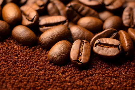 咖啡豆与咖啡粉背景图片
