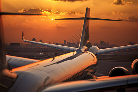 夕阳下的飞机背景图片