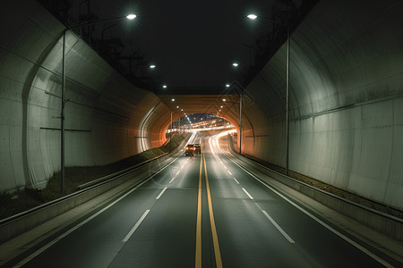 道路隧道夜间行驶的车辆背景