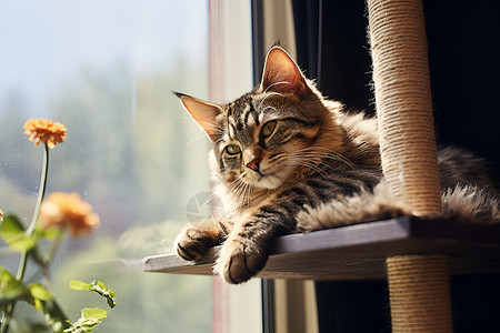 窗前猫咪在享受阳光背景图片