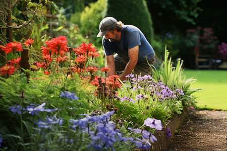 花园里劳作的男子背景图片