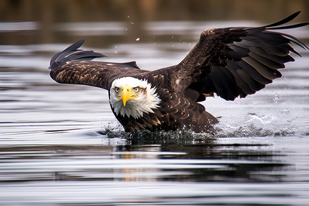鹰捕捉天线水面上飞翔的白头鹰背景