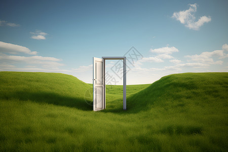 慢门天空素材草地上的门设计图片