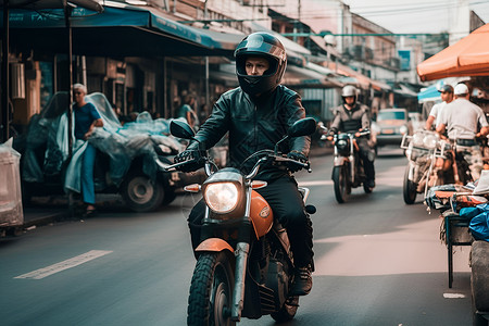 街道上骑着摩托车的男人背景图片
