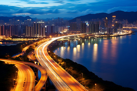 夜晚高架桥夜幕下繁华的高架桥背景